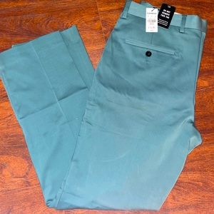 Express Teal Pants: Slim Teal Solid Cotton-Blend Performance Suit Pant